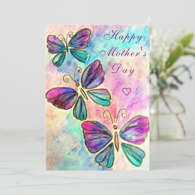 Happy Mother's Day - Colorful Butterflies Flying (Standing Front)