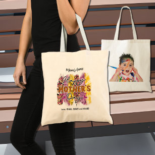 Happy Mothers Day Colorful Customizable Photo Tote Bag