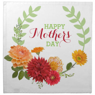 Happy Mothers Day- Colorful Floral Wreath Cloth Napkin