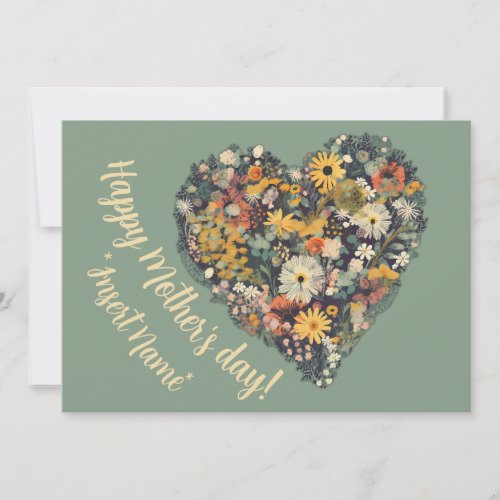 Happy Mothers Day Colorful Flowers Heart Invitation