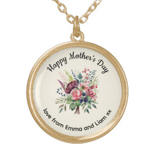Happy Mother's Day Colorful Flowers Personalized Gold Plated Necklace