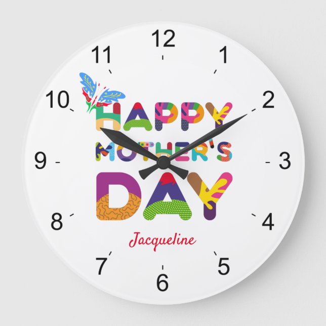 Happy Mother's Day Colorful Large Clock (Front)