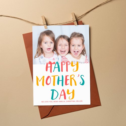 Happy Mothers Day colorful modern script photo Card