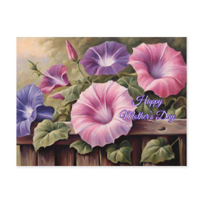 Happy Mother's Day Colorful Morning Glory Flowers Holiday Postcard