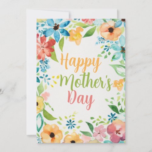 Happy Mothers Day Colorful Watercolors Flowers Invitation