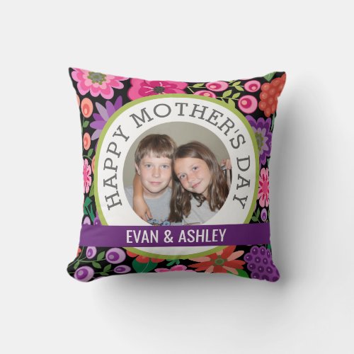 Happy Mothers Day _ Custom Photo _ bright flowers Throw Pillow