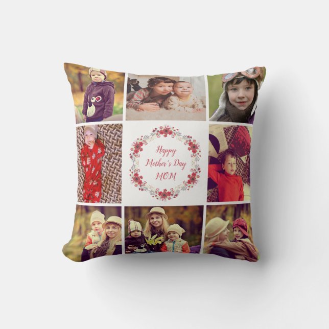 Happy Mother's Day Custom Photo Collage Pillow (Front)