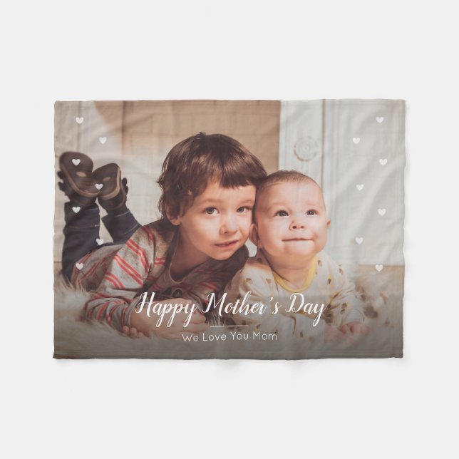 Happy Mother's Day Custom Photo Fleece Blankets (Front (Horizontal))