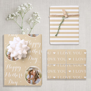 Happy Mother's Day Custom Photo Pale Gold 3 Wrapping Paper Sheets