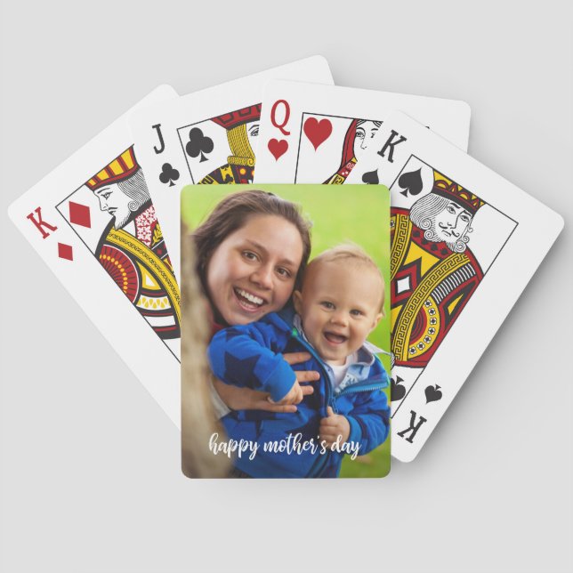 Happy Mother's Day Custom Photo White Script Poker Cards (Back)
