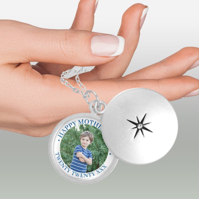 Happy Mothers Day Custom Year with Boy Photo Locket Necklace (Creator Uploaded)