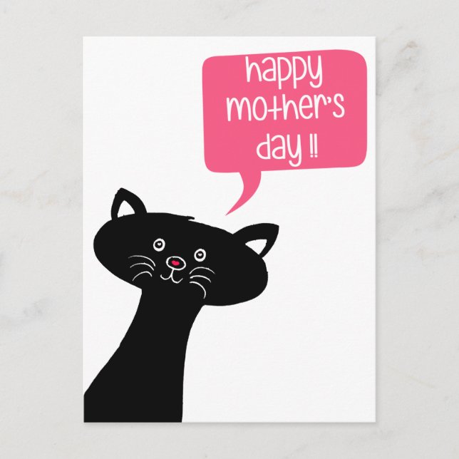 Happy Mother's Day - Cute Black Cat Postcard (Front)