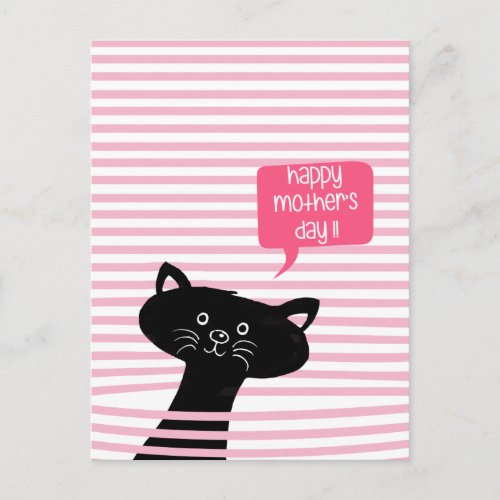 Happy Mothers Day Cute Black Cat Postcard