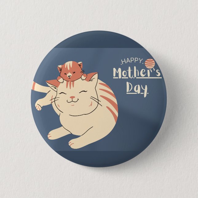 Happy Mother's Day Cute Cat and Kitten Button (Front)