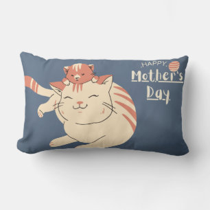 Happy Mother's Day Cute Cat and Kitten Lumbar Pillow