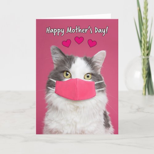 Happy Mothers Day Cute Cat in Pandemic Face Mask Holiday Card