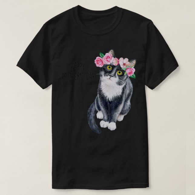 Happy Mother's Day Cute Cat With Flowers Cat Mom G T-Shirt (Design Front)