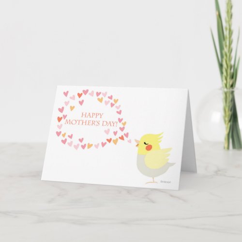 Happy Mothers Day Cute Cockatiel with Hearts Fun Card