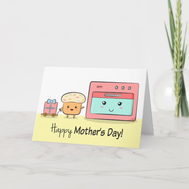 Happy Mother's Day - Cute Cupcake and Pink Oven Card (Front)
