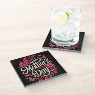 Happy Mothers Day Cute Floral Mom Glass Coaster