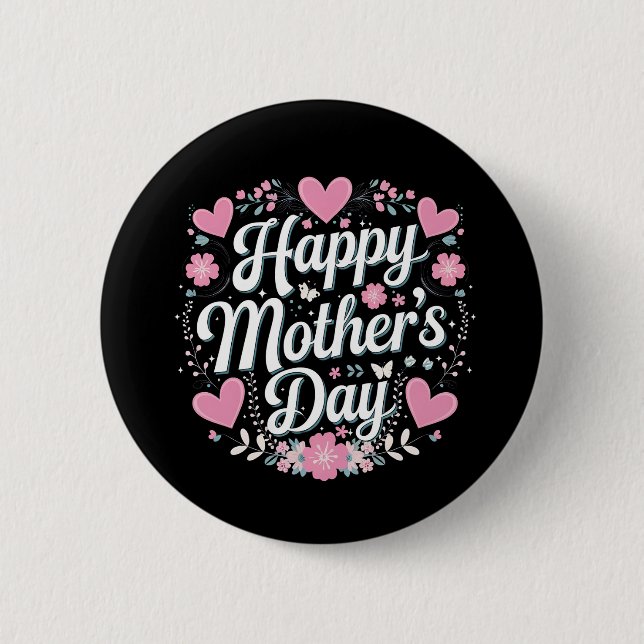 Happy Mother's Day Cute Floral Mom Grandma Button (Front)