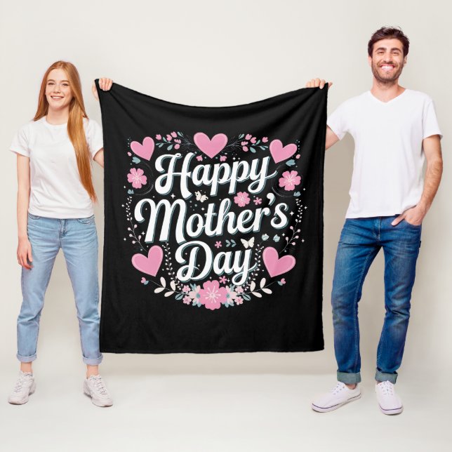 Happy Mother's Day Cute Floral Mom Grandma Fleece Blanket (In Situ)