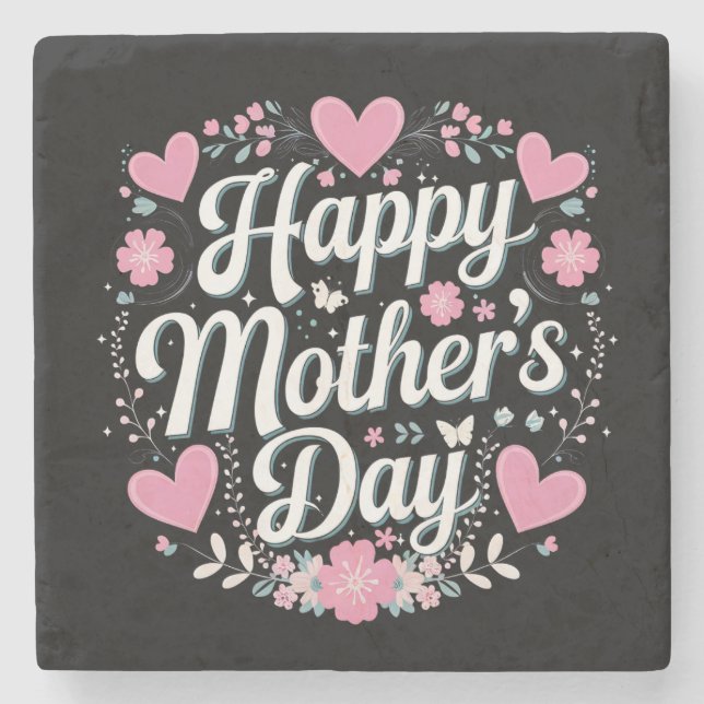 Happy Mother's Day Cute Floral Mom Grandma Stone Coaster (Front)