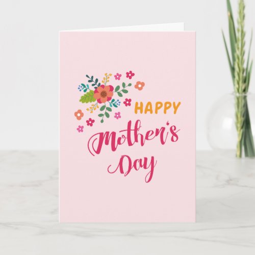 Happy Mothers Day Cute Floral Pink Illustration Card