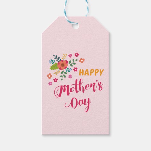 Happy Mothers Day Cute Floral Pink Illustration Gift Tags