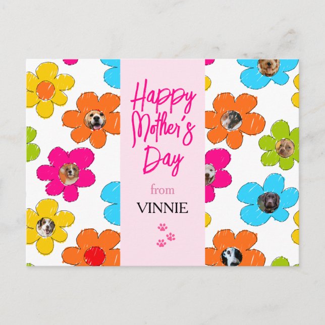 Happy Mother's Day Cute Flower Dog Photo Collage  Postcard (Front)