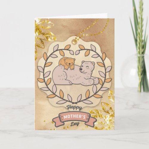 Happy Mothers Day Cute Fun Bear and Cup Card