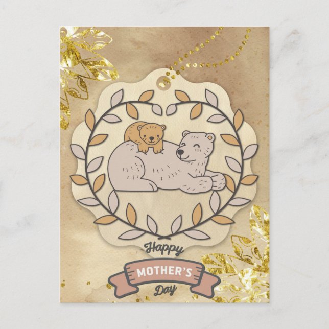 Happy Mother's Day Cute Fun Bear and Cup Postcard (Front)