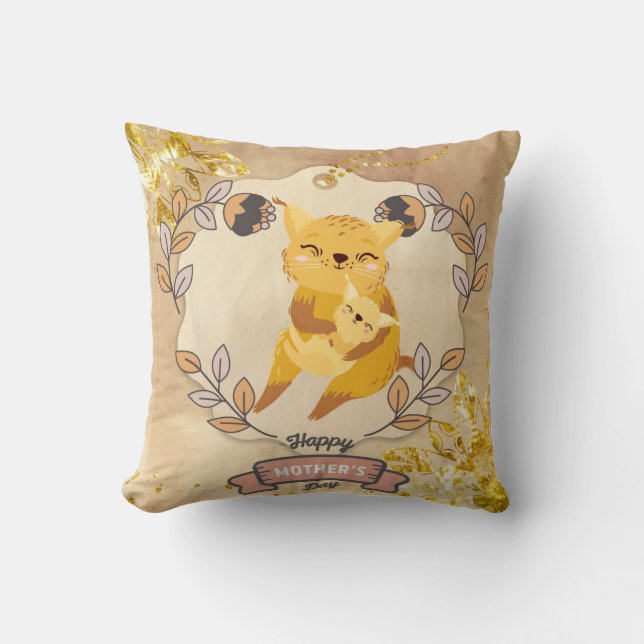 Happy Mother's Day Cute Fun Cat and Kitten Throw Pillow (Front)