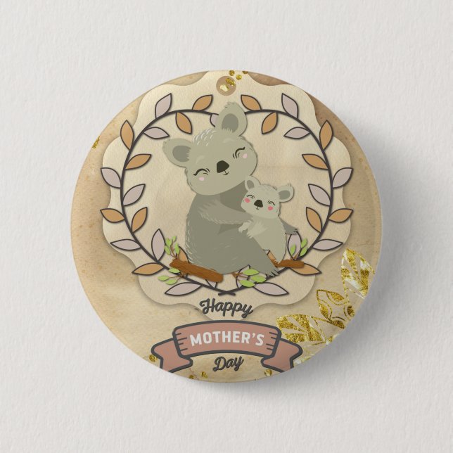 Happy Mother's Day Cute Fun Koala Bear and Baby Button (Front)