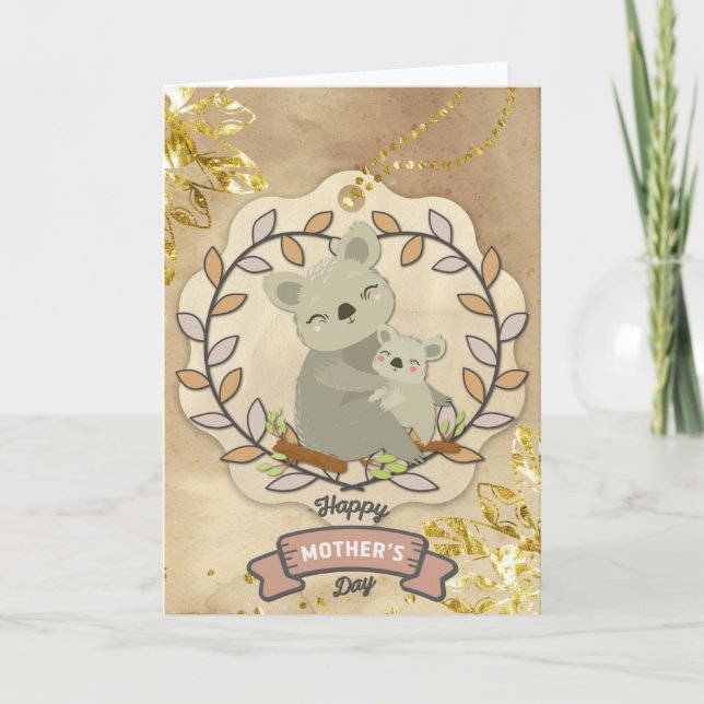 Happy Mother's Day Cute Fun Koala Bear and Baby Card (Front)