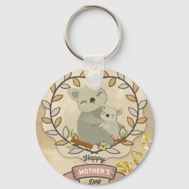 Happy Mother's Day Cute Fun Koala Bear and Baby Keychain (Front)
