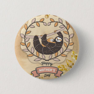 Happy Mother's Day Cute Fun Koala Sloth and Baby Button