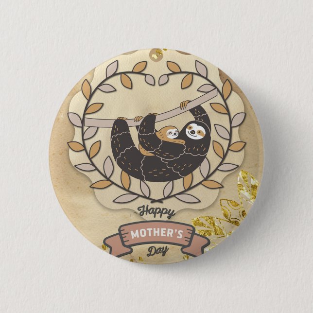 Happy Mother's Day Cute Fun Koala Sloth and Baby Button (Front)