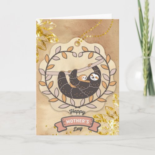 Happy Mothers Day Cute Fun Koala Sloth and Baby Card