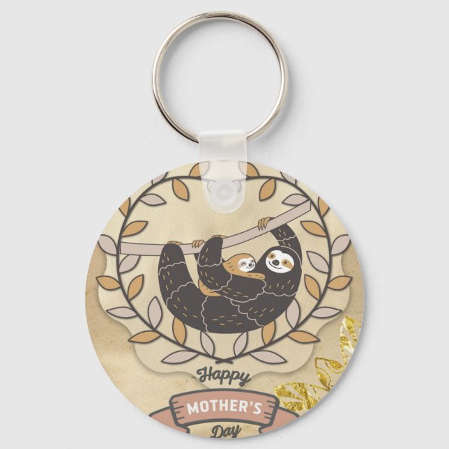 Happy Mother's Day Cute Fun Koala Sloth and Baby Keychain (Front)