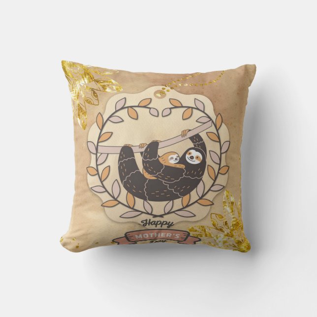 Happy Mother's Day Cute Fun Koala Sloth and Baby Throw Pillow (Front)
