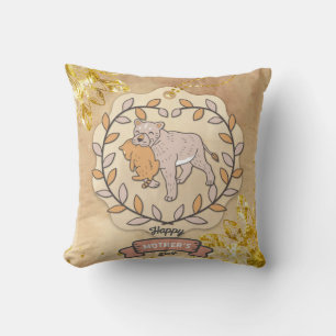 Happy Mother's Day Cute Fun Lion and Cup Throw Pillow