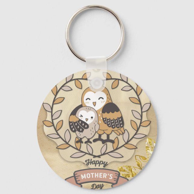 Happy Mother's Day Cute Fun Owl Bird Keychain (Front)