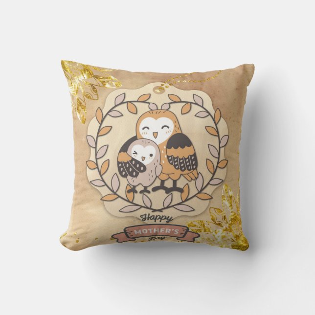 Happy Mother's Day Cute Fun Owl Bird Throw Pillow (Front)