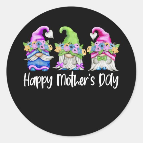 Happy Mothers Day Cute Gnomes Floral For Mom Classic Round Sticker