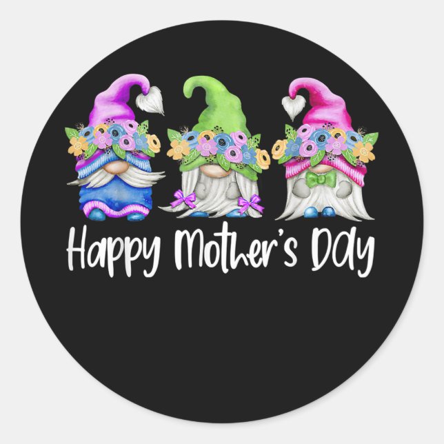 Happy Mothers Day Cute Gnomes Floral For Mom Classic Round Sticker (Front)