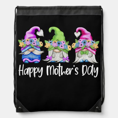 Happy Mothers Day Cute Gnomes Floral For Mom Drawstring Bag