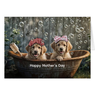 Happy Mothers Day Cute Golden Retriever Puppy  Cards