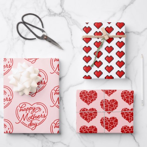 Happy Mothers Day Cute Heart Wrapping Paper Sheets