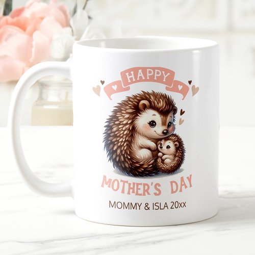 Happy Mothers Day Cute Hedgehog Name Text Coffee Mug